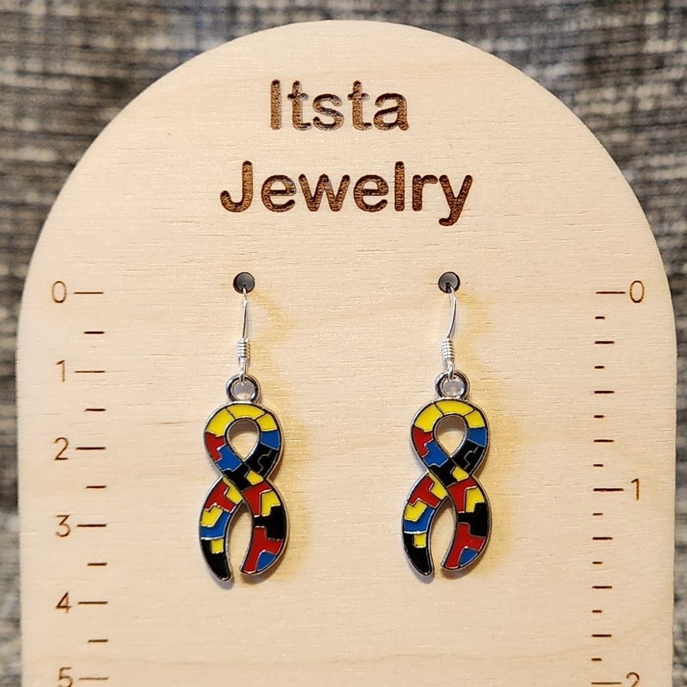 Autism awareness ribbon earrings on sterling silver earwires